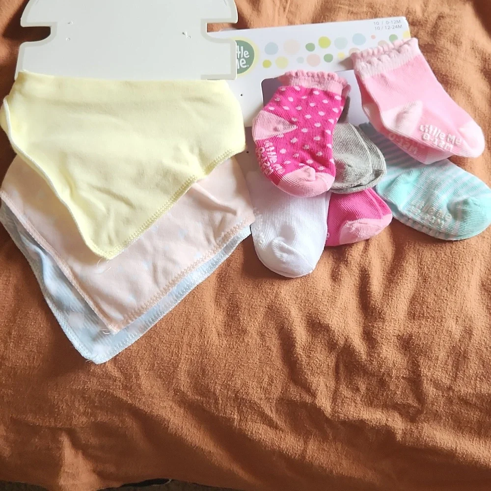 Modern Baby Bandana Bibs and Little me Socks